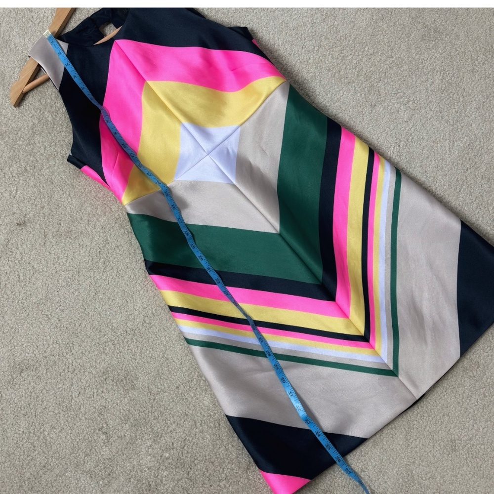 J Crew Petite Shift Dress Colorful Stripe Sleeveless Zip Back Pink Yellow Navy - Picture 11 of 15